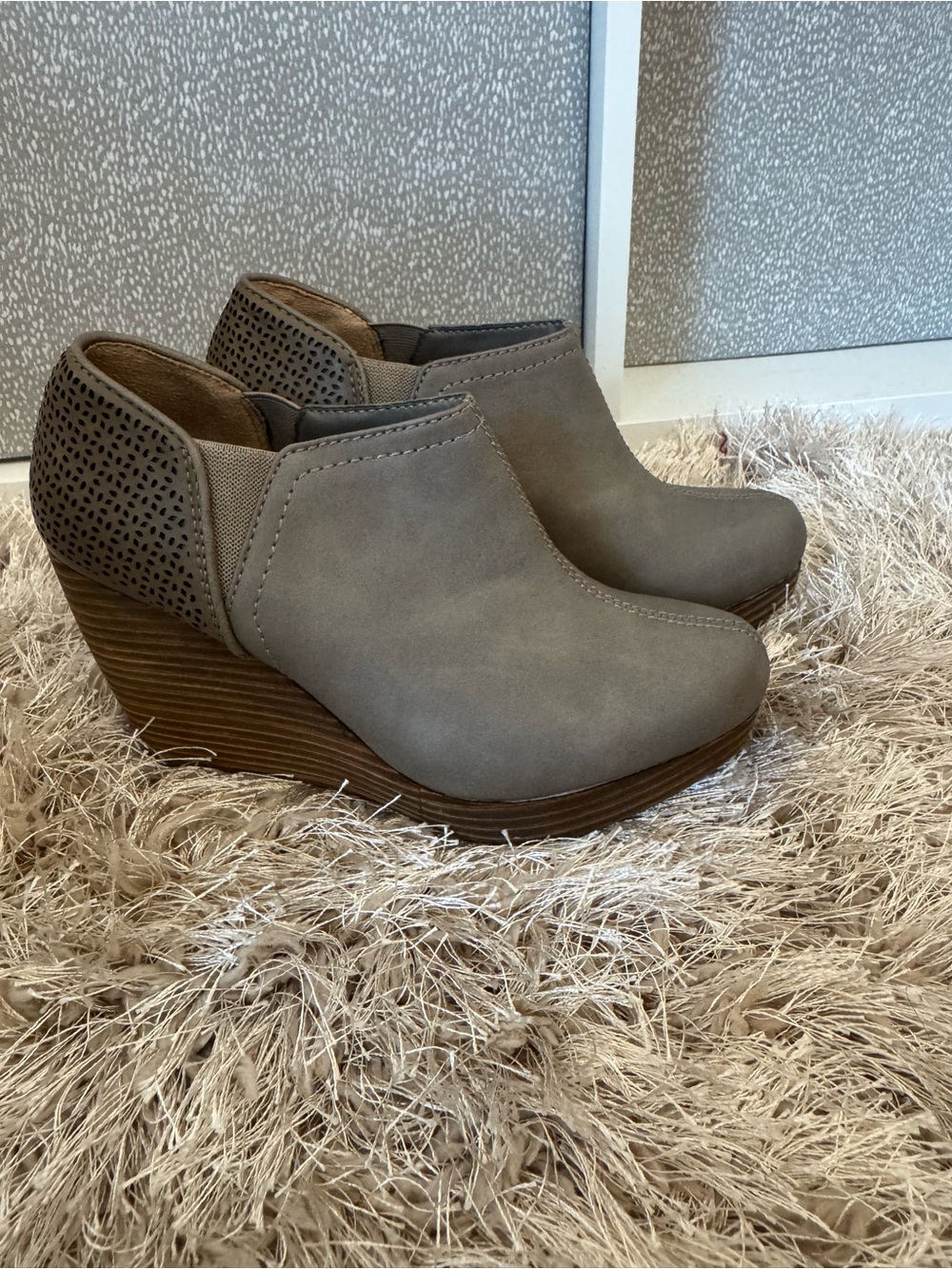 Dr. Scholl's Taupe Wedge Booties with Perforated Heel